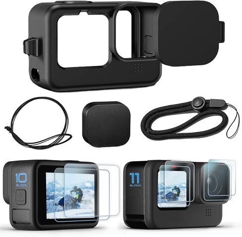 OKFUN Accessories Kit for Go Pro Hero 11/Hero 10 /Hero 9 Black,2-Pack (6pcs)Screen Protector Silicone Sleeve Protective Case with Lens Cover Cap Lanyard for Go Pro Hero 11 Hero10 Hero9 Action Camera. in Kuwait