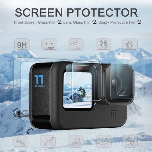 OKFUN Accessories Kit for Go Pro Hero 11/Hero 10 /Hero 9 Black,2-Pack (6pcs)Screen Protector Silicone Sleeve Protective Case with Lens Cover Cap Lanyard for Go Pro Hero 11 Hero10 Hero9 Action Camera. in Kuwait