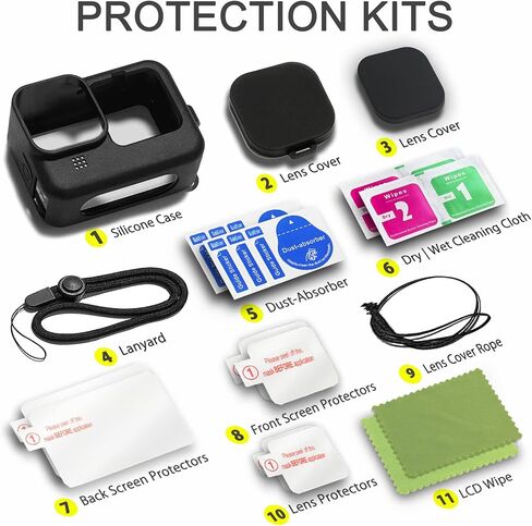OKFUN Accessories Kit for Go Pro Hero 11/Hero 10 /Hero 9 Black,2-Pack (6pcs)Screen Protector Silicone Sleeve Protective Case with Lens Cover Cap Lanyard for Go Pro Hero 11 Hero10 Hero9 Action Camera. in Kuwait
