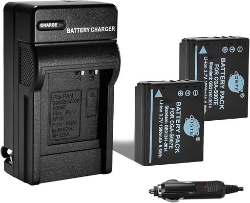 DSTE Replacement for 2X CGA-S007 CGA-S007E Battery + DC68 Travel and Car Charger Adapter Compatible Panasonic DMC-TZ1 DMC-TZ2 DMC-TZ3 DMC-TZ4 DMC-TZ5 TZ11 TZ15 TZ50 Camera as DMW-BCD10 in Saudi Arabia