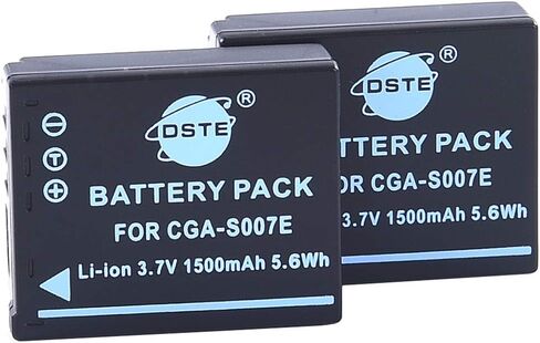 DSTE Replacement for 2X CGA-S007 CGA-S007E Battery + DC68 Travel and Car Charger Adapter Compatible Panasonic DMC-TZ1 DMC-TZ2 DMC-TZ3 DMC-TZ4 DMC-TZ5 TZ11 TZ15 TZ50 Camera as DMW-BCD10 in Saudi Arabia
