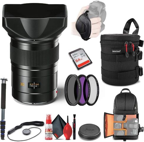 Leica Elmarit-S 30mm f/2.8 ASPH Lens (11073) + 64GB Memory Card + Padded Lens Case + Filter Kit + Backpack + Full Size Monopod + Cleaning Set + Cap Keeper + Hand Strap in Saudi Arabia
