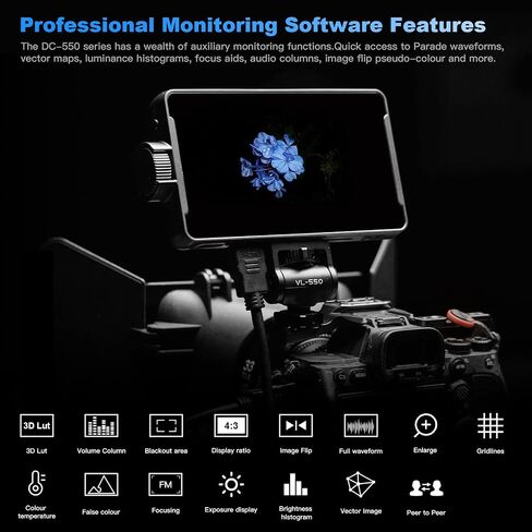 VILTROX DC 550 Pro 5.5 بوصة شاشة لمس DSLR كاميرا مراقبة ميدانية | شاشة فيديو خارجية FHD 1200nit 4K لسوني كانون نيكون مع مظلة وبطارية وحقيبة تخزين، أداة مراقبة احترافية in Kuwait