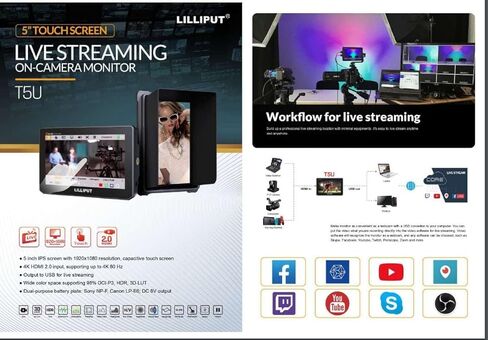 Lilliput T5U 5" Live Streaming On-Camera Touch Monitor with HDR 3D-LUT HDMI 2.0 4K 60Hz Input USB Output in Saudi Arabia