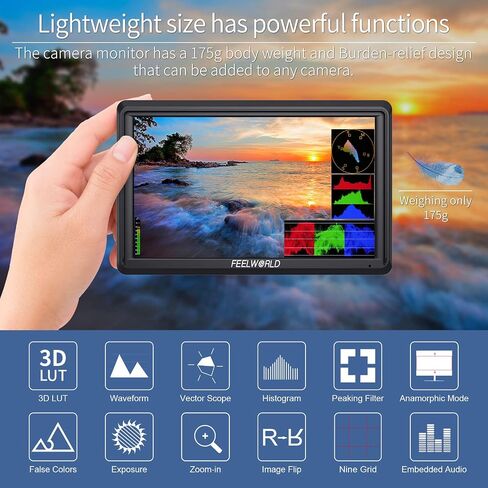 FEELWORLD FW568 V3 Upgrade 6 Inch Camera Field Monitor with 4k HDMI Ultra Bright Screen 3D Lut Small Full HD 1920x1080 IPS Video Peaking Focus for DSLR Cameras Include Sunshade and Tilt Arm Mount in Saudi Arabia
