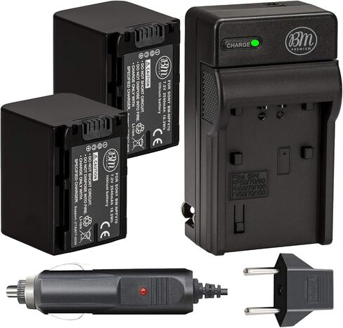 NPFV70 Battery & Charger Kit for Sony DCR-SX63 DCR-SX65 DCR-SX83 DCR-SX85 Handycam Camcorder - Includes Qty 2 NP-FV70 Batteries + AC/DC Battery Charger in Kuwait
