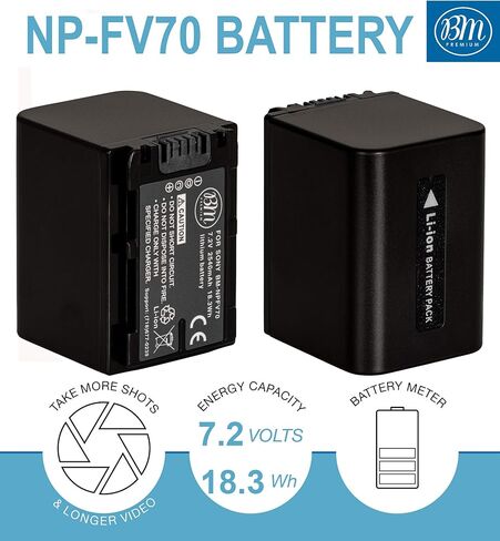 NPFV70 Battery & Charger Kit for Sony DCR-SX63 DCR-SX65 DCR-SX83 DCR-SX85 Handycam Camcorder - Includes Qty 2 NP-FV70 Batteries + AC/DC Battery Charger in Kuwait