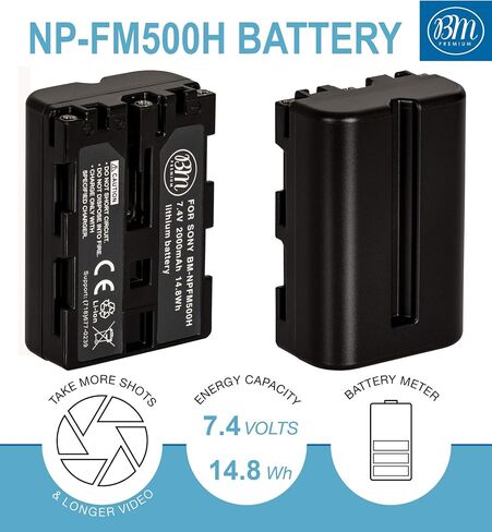 BM Premium NP-FM500H Battery and Charger for Sony Alpha a68, a77II, SLT-A57, SLT-A58, SLT-A65V, SLT-A77V, SLT-A99V, SLT-A200, A300, A350, A450, A500, A550, A560, A580, A700, A850, A900 Cameras in Saudi Arabia