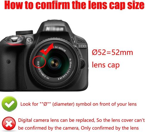 D5200 Lens Cap (52MM) for Nikon D5500 D5200 D3200 w/ NIKKOR AF-S 18-55mm Lens, for Canon EF-M 18-55mm 55-200mm Lens (2 Pack) in Saudi Arabia