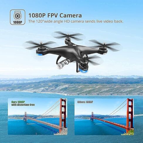 طائرة بدون طيار Holy Stone HS110D FPV RC مع كاميرا 1080P HD فيديو مباشر 120 درجة زاوية واسعة واي فاي كوادكوبتر مع التحكم في الإيماءات، تثبيت الارتفاع، وضع مقطوعة الرأس، 3D Flip RTF 2 بطاريات ومجموعات الملحقات in Kuwait