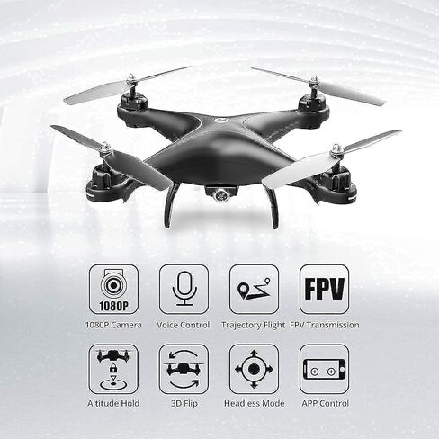 طائرة بدون طيار Holy Stone HS110D FPV RC مع كاميرا 1080P HD فيديو مباشر 120 درجة زاوية واسعة واي فاي كوادكوبتر مع التحكم في الإيماءات، تثبيت الارتفاع، وضع مقطوعة الرأس، 3D Flip RTF 2 بطاريات ومجموعات الملحقات in Kuwait