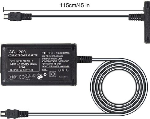 Camulti AC-L200 Power Supply Charger Adapter for Sony Handycam Camera Camcorder,8.4V 1.5A, DCR-SX60,SX65,SX83,SX85,SR45,SR46,SR47,SR68,HC90,PC1000,DVD805E,DCR-HR,DCR-HC,DCR-PC,DCR-DVD,DCR-IP Series in Kuwait