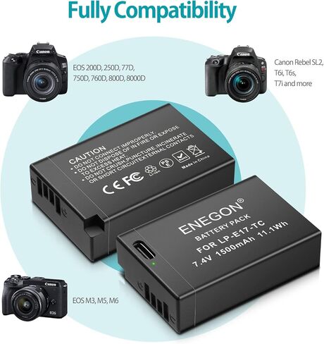 ENEGON ACK-E18 DR-E18 DC مقرنة LP-E17 الدمية مجموعة محول الطاقة AC لكاميرات Canon EOS Rebel SL2 SL3 T6i T6S T7i T8i 200D 200D II 250D 750D 760D 800D 77D 8000D Kiss X8i X9i X10. in Kuwait