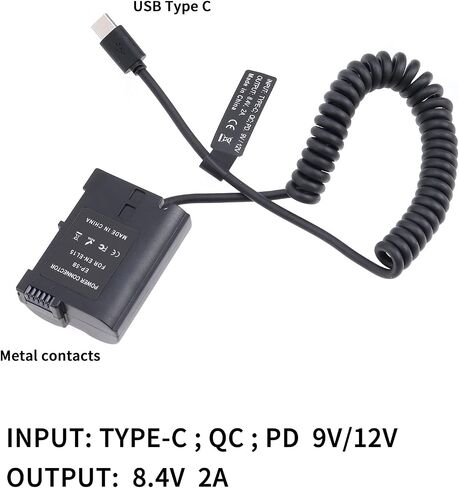 FocusFoto USB-C Type-C to Full Decoded EN-EL15 Dummy Battery Power Adapter Spring Cable for Nikon D500 D600 D610 D750 D780 D800 D810 D850 Z5 Z6 Z7 Z6II Z7II V1 D7000 D7100 D7200 D7500 Camera in Saudi Arabia