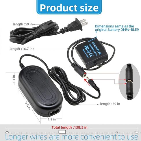Glorich DMW-DCC11 Replacement AC Power Adapter Kit Compatible with Digital Cameras Panasonic Lumix DMC-GF3,DMC-GF5,DMC-GF6,DMC-GX7,DMC-LX100,ZS110,DMC-GX80,DMC-GX85,DMC-S6 in Saudi Arabia
