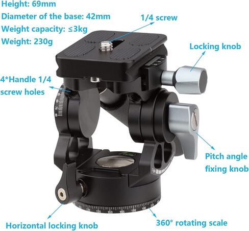 LEFTFOTO Video Tripod Fluid Head with Arca Plate,Lightweight Panorama Base Head for DJI RS2/3 Gimbals Compact Video Cameras and DSLR in Saudi Arabia
