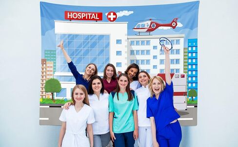 Loccor 9x6ft النسيج ممرضة التخرج خلفية المعدات الطبية التصوير خلفية التمريض مدرسة راية مستشفى التقاعد حفلة عيد ميلاد زينة الأطفال البالغين فيديو تبادل لاطلاق النار استوديو الدعائم in Kuwait