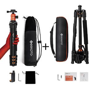 GEEKOTO Video Tripod Fluid Head، حامل ثلاثي للكاميرا احترافي لـ DSLR، Monopod ألومنيوم 77 بوصة - حامل ثلاثي للكاميرا لـ DSLR، حامل ثلاثي من الألومنيوم مدمج برأس كروي 360 درجة in Kuwait