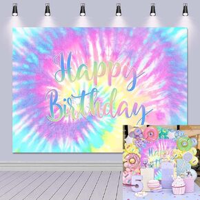 Rainbow Backdrop for Happy Birthday 7X5FT Macaron Pastel Colorful Birthday Photography Background Tie Dye Theme Party Supplies Children Women Girls Sweet 16th Birthday Cake Table Decoration Banner in Saudi Arabia