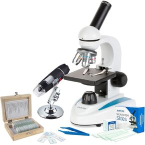 Super Savings - 40X-1000X Portable LED Monocular Student Microscope with 25-Piece Prepared Slides Set and Tweezers Plus Bonus Handheld Multi-USB Digital Microscope for PC and Android in Saudi Arabia