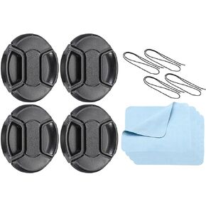 PATIKIL Camera Lens Cap, 4 Pack Center Pinch Front Lens Cover with Cap String/Microfiber Cloth for 40.5mm Thread Universal DSLR Lenses for Nikon, for Fujifilm, for Pentax, for Leica