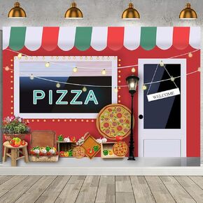 Pizza Shop Photography Background 1st Birthday Pizza Party Decor Backdrop Girls Boys Cooking Theme Birthday Party Background Newborn Baby Shower Cake Table Banner (5X3FT) in Saudi Arabia