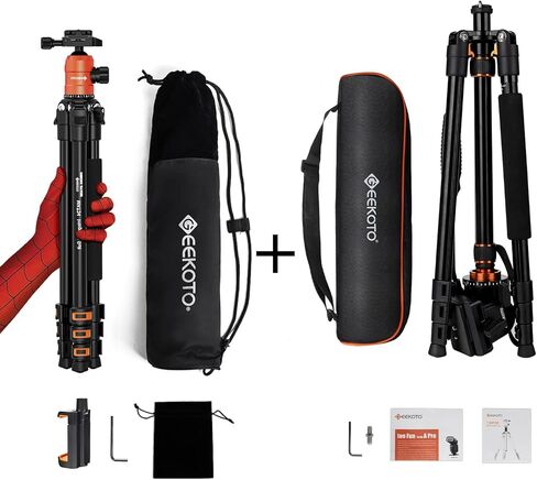 GEEKOTO Video Tripod Fluid Head، حامل ثلاثي للكاميرا احترافي لـ DSLR، Monopod ألومنيوم 77 بوصة - حامل ثلاثي للكاميرا لـ DSLR، حامل ثلاثي من الألومنيوم مدمج برأس كروي 360 درجة in Kuwait