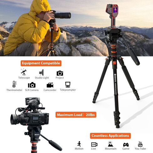 GEEKOTO Video Tripod Fluid Head، حامل ثلاثي للكاميرا احترافي لـ DSLR، Monopod ألومنيوم 77 بوصة - حامل ثلاثي للكاميرا لـ DSLR، حامل ثلاثي من الألومنيوم مدمج برأس كروي 360 درجة in Kuwait