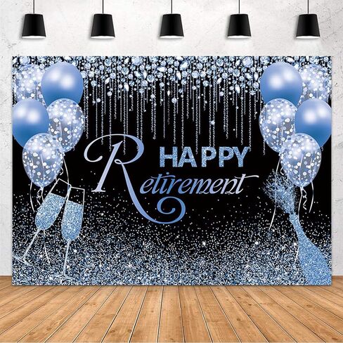 MEHOFOND Happy Retirement Backdrop Black and Blue Glitter Diamond Balloon Photography Background Blue Shinning Sparkle Congrats Retirement Party Decorations Banner Photo Studio Props 7x5ft in Saudi Arabia
