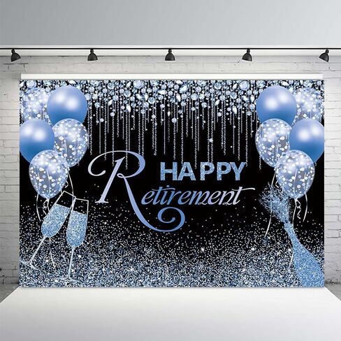 MEHOFOND Happy Retirement Backdrop Black and Blue Glitter Diamond Balloon Photography Background Blue Shinning Sparkle Congrats Retirement Party Decorations Banner Photo Studio Props 7x5ft in Saudi Arabia
