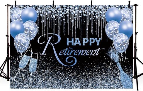 MEHOFOND Happy Retirement Backdrop Black and Blue Glitter Diamond Balloon Photography Background Blue Shinning Sparkle Congrats Retirement Party Decorations Banner Photo Studio Props 7x5ft in Saudi Arabia