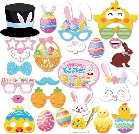 25 Pcs Easter Day Photo Booth Props Kit for Photoshoot, Easter Bunny Rabbit Eggs Glasses Pattern DIY Easter Spring Photography Decorations for Kids and Adults in Saudi Arabia