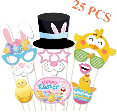 25 Pcs Easter Day Photo Booth Props Kit for Photoshoot, Easter Bunny Rabbit Eggs Glasses Pattern DIY Easter Spring Photography Decorations for Kids and Adults in Saudi Arabia