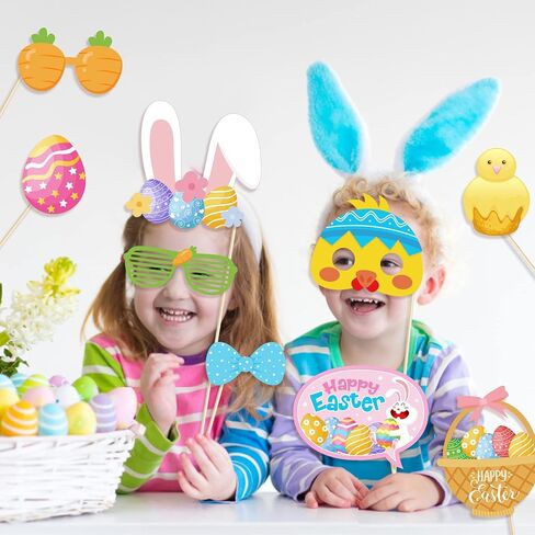 25 Pcs Easter Day Photo Booth Props Kit for Photoshoot, Easter Bunny Rabbit Eggs Glasses Pattern DIY Easter Spring Photography Decorations for Kids and Adults in Saudi Arabia