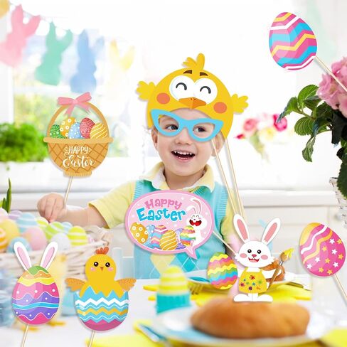 25 Pcs Easter Day Photo Booth Props Kit for Photoshoot, Easter Bunny Rabbit Eggs Glasses Pattern DIY Easter Spring Photography Decorations for Kids and Adults in Saudi Arabia