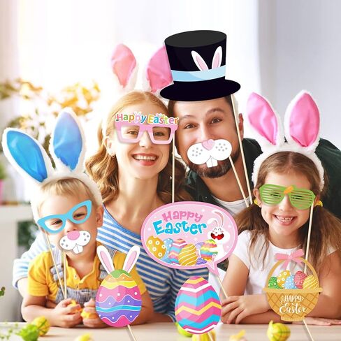 25 Pcs Easter Day Photo Booth Props Kit for Photoshoot, Easter Bunny Rabbit Eggs Glasses Pattern DIY Easter Spring Photography Decorations for Kids and Adults in Saudi Arabia