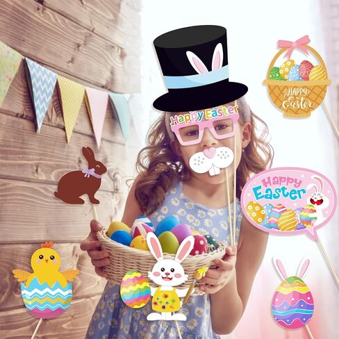 25 Pcs Easter Day Photo Booth Props Kit for Photoshoot, Easter Bunny Rabbit Eggs Glasses Pattern DIY Easter Spring Photography Decorations for Kids and Adults in Saudi Arabia