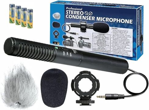 Synergy Digital External Microphone Compatible with Sony a7R IIIA Digital Camera Condenser Stereo XY Microphone Kit for DSLR's and Video camcorders - with a Pack of 4 AA NiMH Rechargeable Batteries in Saudi Arabia