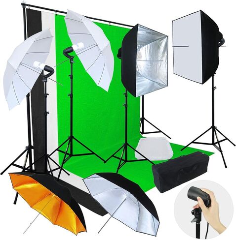 LINCO Lincostore Photo Lighting Video Studio Light Kit AM155 - Including 3 Color Backdrops (Black/Whtie/Green) Background Screen in Saudi Arabia