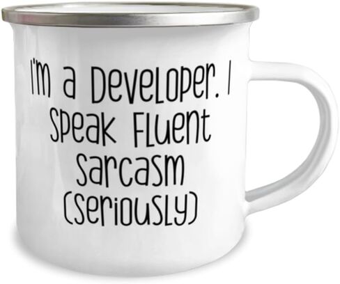 I'm a Developer. I Speak Fluent Sarcasm (Seriously) Developer 12oz Camper Mug, Epic Developer Gifts, For Friends from Coworkers, Appreciation gifts for software developers, Appreciation gifts for web in Saudi Arabia