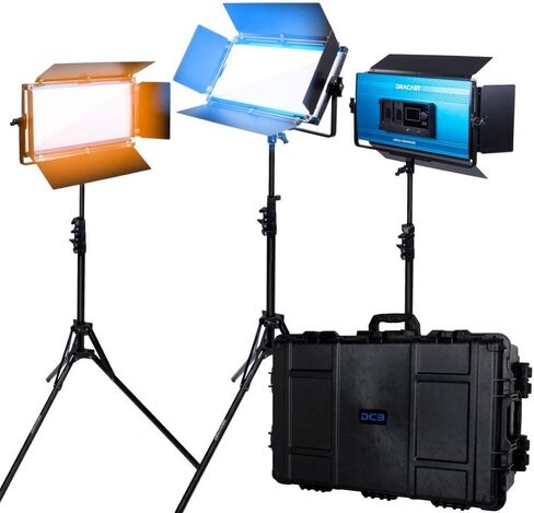 Dracast X Series LED1000 Kit with Injection Molded Travel Case - 3 Pack Includes Panel Lights, Stands, Barndoors | Bluetooth App Control | Bicolor LED Video Light Kit 3200K - 5600K | Dimmable 0-100% in Saudi Arabia