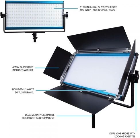 Dracast X Series LED1000 Kit with Injection Molded Travel Case - 3 Pack Includes Panel Lights, Stands, Barndoors | Bluetooth App Control | Bicolor LED Video Light Kit 3200K - 5600K | Dimmable 0-100% in Saudi Arabia