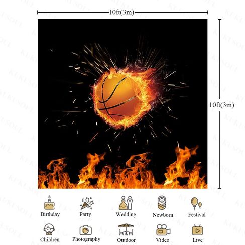 5x3ft Basketball Backdrops Fire Photography Background for Boy's Party Decor Banner Photo Booth Studio Props KUBZT103 in Kuwait