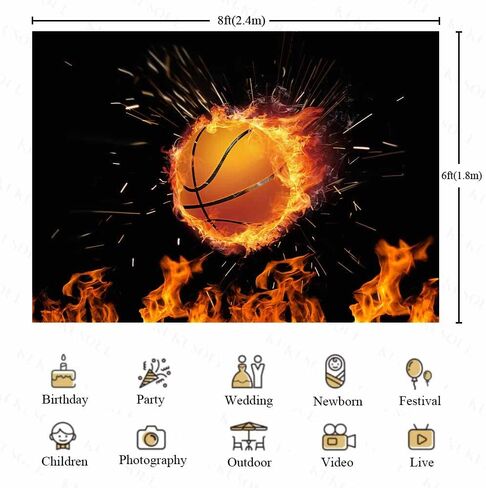 5x3ft Basketball Backdrops Fire Photography Background for Boy's Party Decor Banner Photo Booth Studio Props KUBZT103 in Kuwait