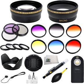 52mm Accessory Kit for Nikon DSLR D3300 D3200 D3000 D5500 D5300 D5200 D5100 D5000 D90 D80 D7000 D7100 D7200 Includes 0.43x Wide Angle & 2.2X Telephoto Lenses + 3 Piece Filter Kit & Much More in Kuwait