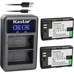Kastar Battery x2 + Dual LCD Charger for Canon LP-E6, LP-E6N, EOS 5DS R, 5D Mark II, 5D Mark III, Mark IV, 6D, 6D Mark II, 7D, 7DSV, 7D Mark II, 60D, 60Da, 70D, 80D, XC10, XC15, Marshall HDMI Monitor in Saudi Arabia