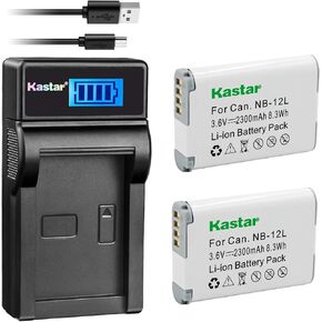 Kastar Battery (X2) & LCD Slim USB Charger for Canon NB-12L, NB12L, CB-2LG and Canon PowerShot G1 X Mark II, Canon PowerShot N100, Canon VIXIA Mini X, LEGRIA Mini X Digital Camera in Kuwait