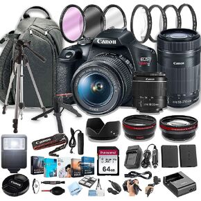 كاميرا Canon EOS Rebel T7 DSLR مع عدسة تكبير EF-S مقاس 18-55 مم F/3.5-5.6 + عدسة STM مقاس 55-250 مم f/4-5.6 + بطاقات ذاكرة سعة 64 جيجابايت، حزمة صور احترافية (حزمة 42 قطعة) in Saudi Arabia