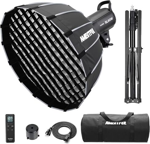 غودوكس مصباح فيديو LED سي ار اي 95+ SL-60W SL60W ابيض 5600 كلفن اصدار 60WS بوينز مع صندوق مرن سريع التركيب P60، شنطة حمل، حامل اضاءة in Kuwait
