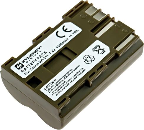 Synergy Digital Camera Battery, Works with Canon EOS-20D Digital Camera, (li-ion, 7.4V, 1500 mAh) Ultra Hi-Capacity, Compatible with Canon BP-511 Battery in Saudi Arabia